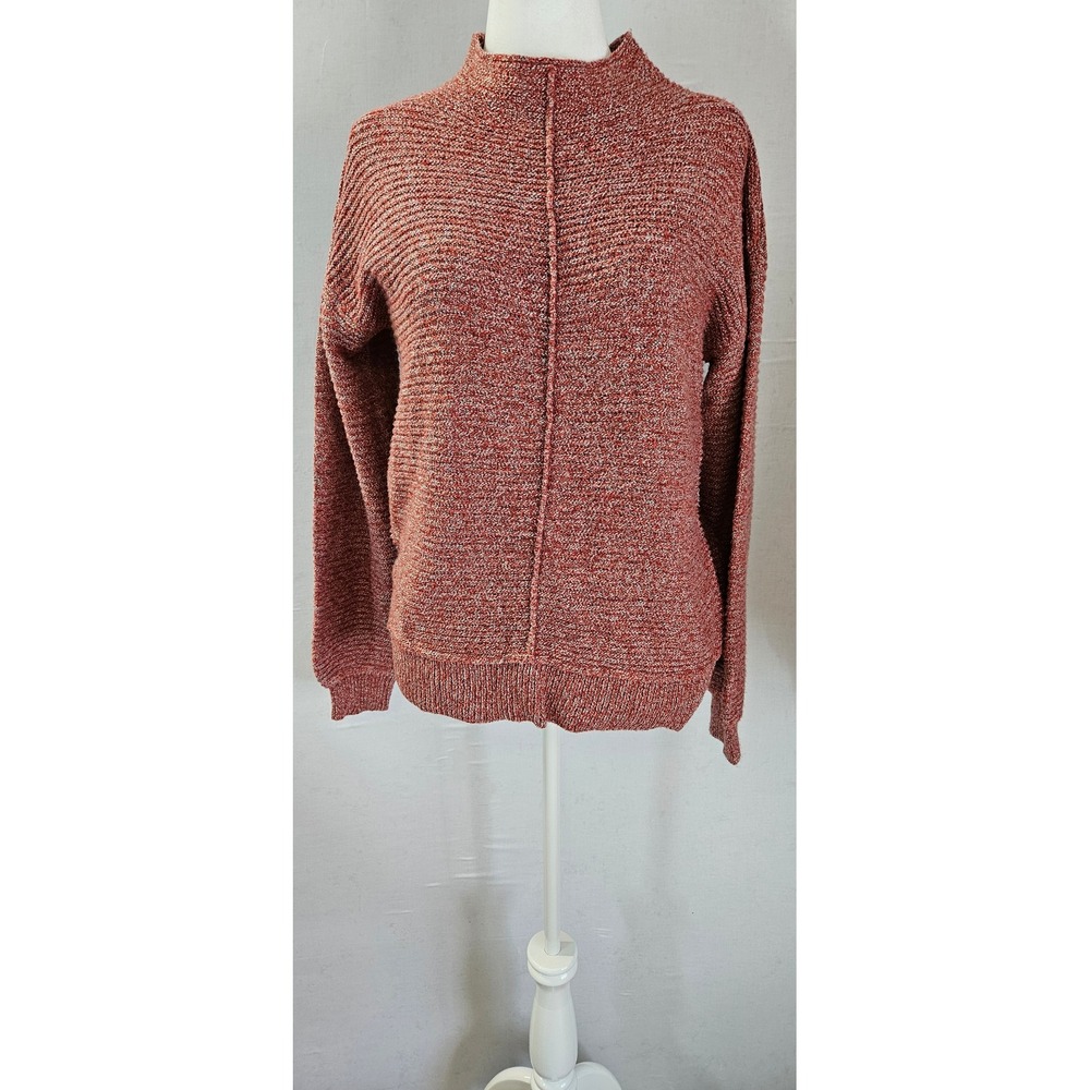 Westbound Womens Orange White Marled Mock Neck Exposed Seam Sweater Large